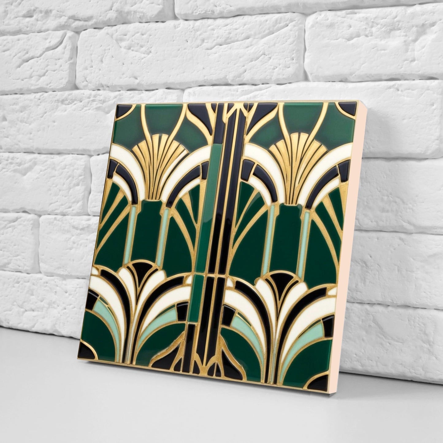 Art Deco Ceramic tiles - Set of 2 Art Deco Wall Decor Geometric Tiles - Kitchen Backsplash Tiles, Table Decorative Tiles, Bathroom Tiles