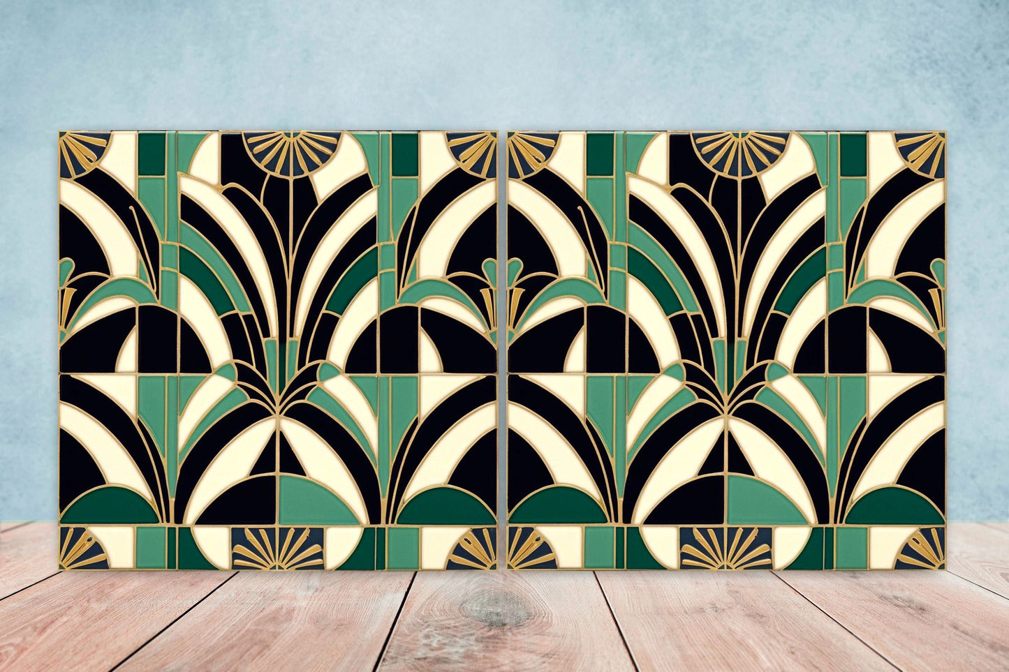Art Deco Ceramic tiles - Set of 2 Art Deco Wall Decor Geometric Tiles - Kitchen Backsplash Tiles, Table Decorative Tiles, Bathroom Tiles