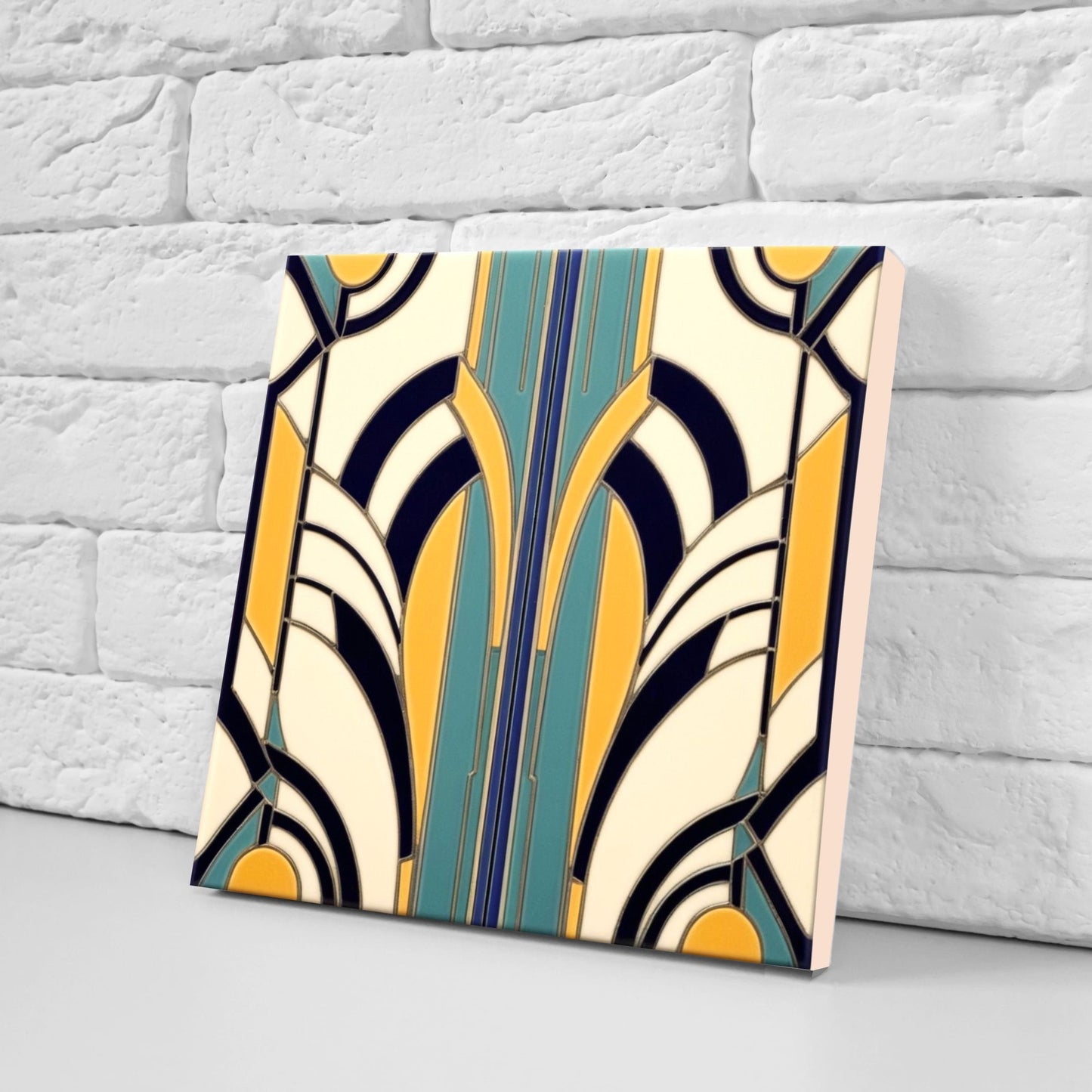 Art Deco Ceramic tiles - Set of 2 Art Deco Wall Decor Geometric Tiles - Kitchen Backsplash Tiles, Table Decorative Tiles, Bathroom Tiles