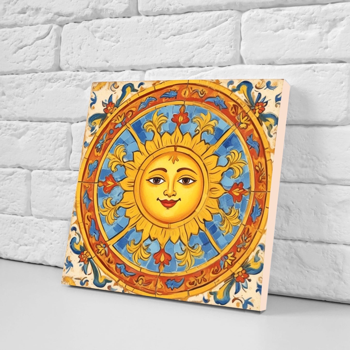 Mexican Sun Ceramic tiles - Set of 2 Mexican Folk design Wall Decor Tiles, Sun Tiles, Sun Print - Kitchen Backsplash Tiles, Bathroom Tiles