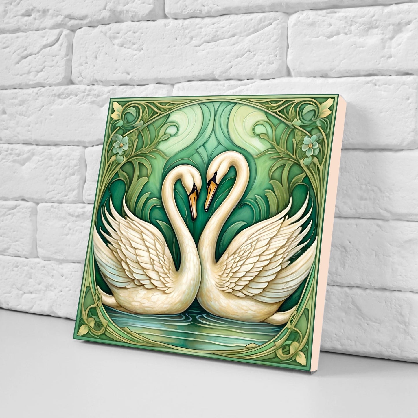 Art Nouveau Swan Ceramic tiles - Set of 2 Art Nouveau Bird Wall Decor Tiles, Bird Tiles, Swan Art - Kitchen Backsplash Tiles, Bathroom Tiles