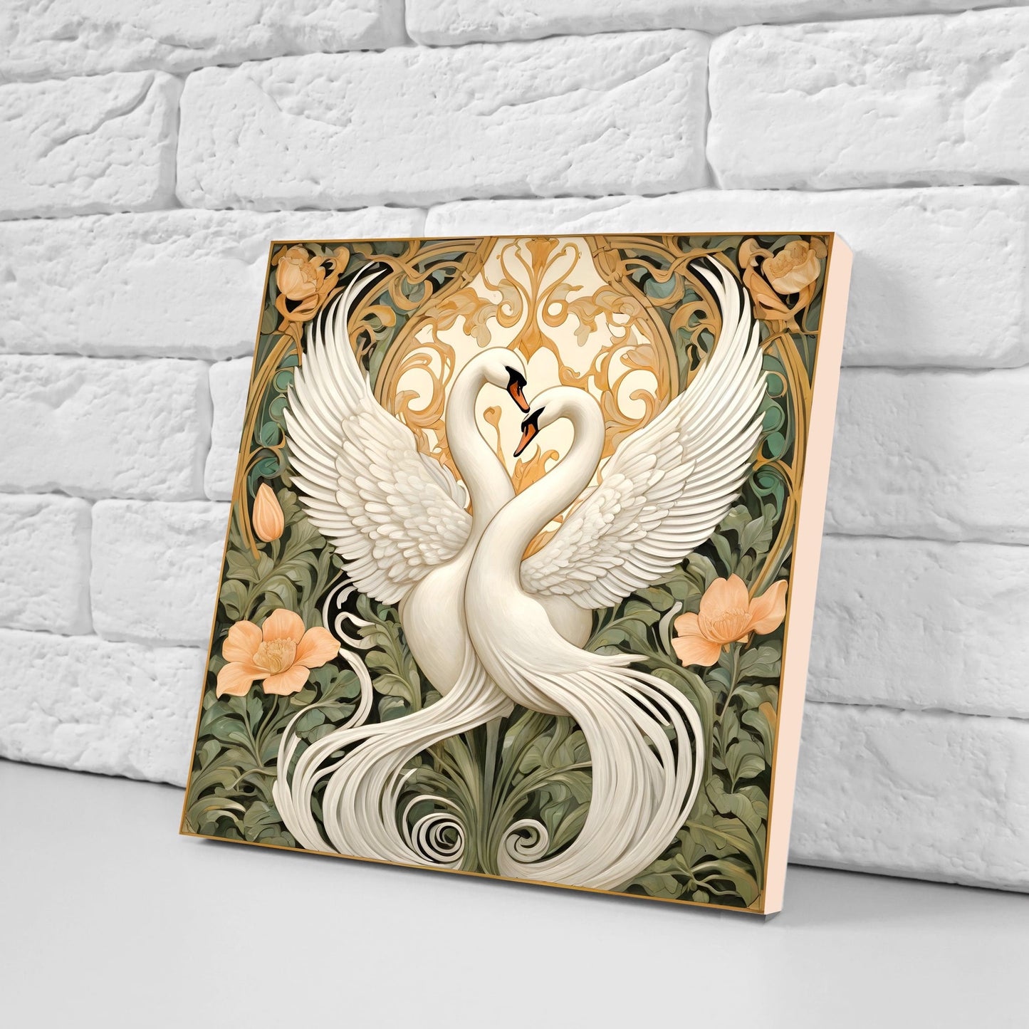 Art Nouveau Swan Ceramic tiles - Set of 2 Art Nouveau Bird Wall Decor Tiles, Bird Tiles, Swan Art - Kitchen Backsplash Tiles, Bathroom Tiles