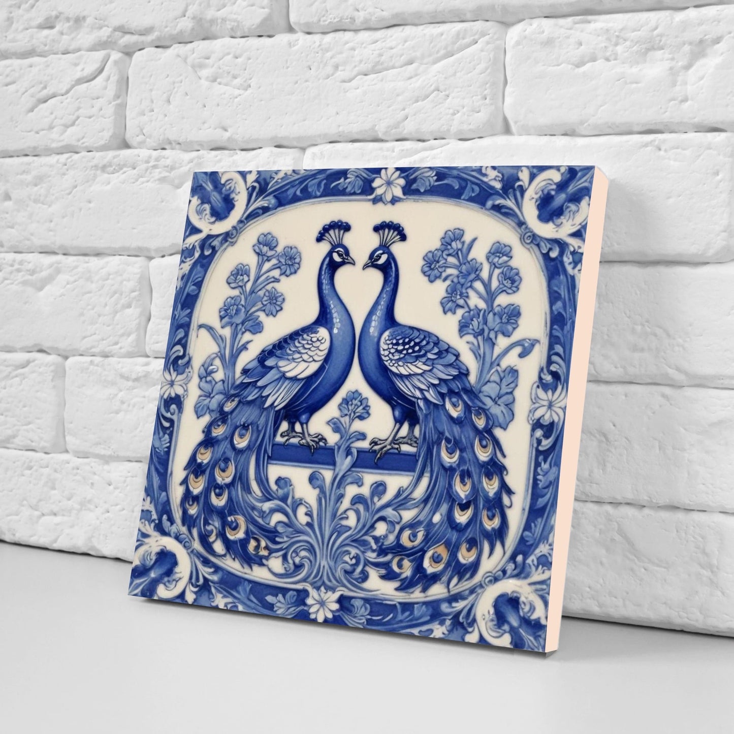 Art Nouveau Peacock Ceramic tiles -Set of 2 Art Nouveau Bird Wall Decor Tiles - Peacock Print, Kitchen Backsplash Tiles, Bathroom Tiles
