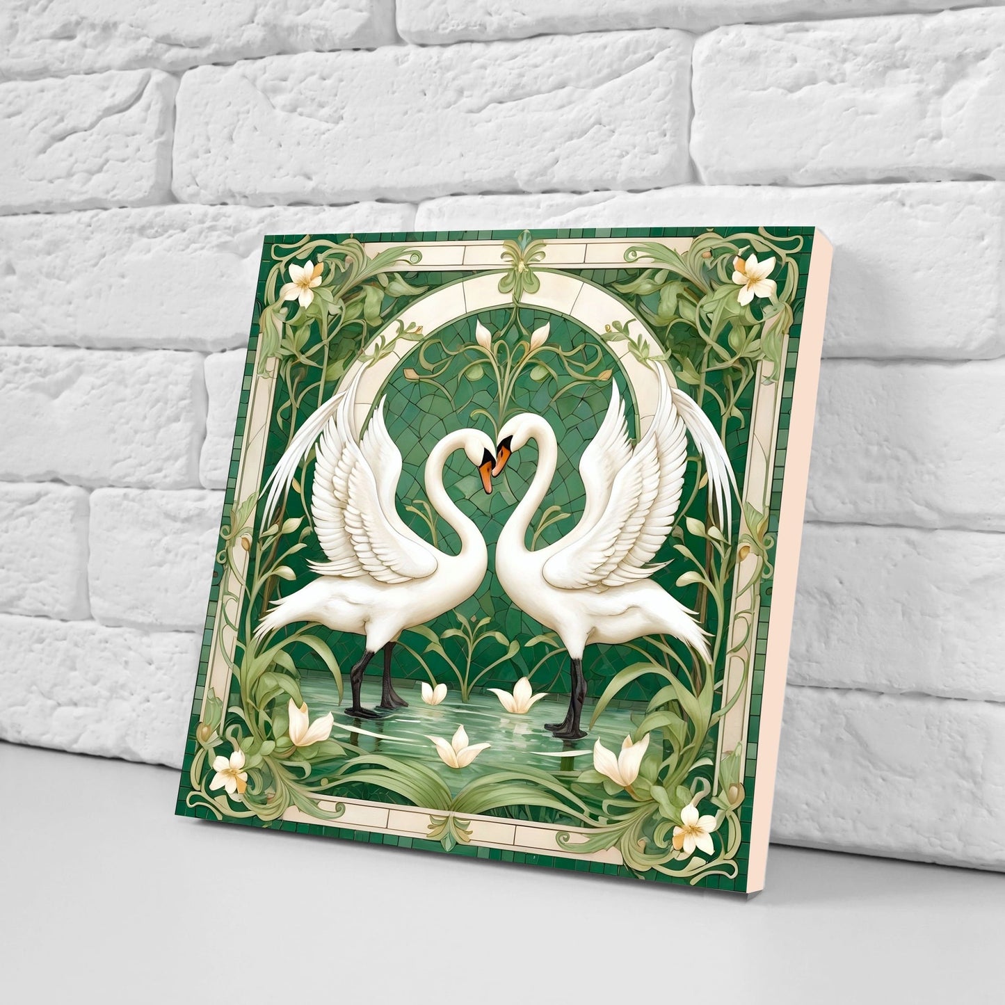 Art Nouveau Swan Ceramic tiles - Set of 2 Art Nouveau Bird Wall Decor Tiles, Bird Tiles, Swan Art - Kitchen Backsplash Tiles, Bathroom Tiles