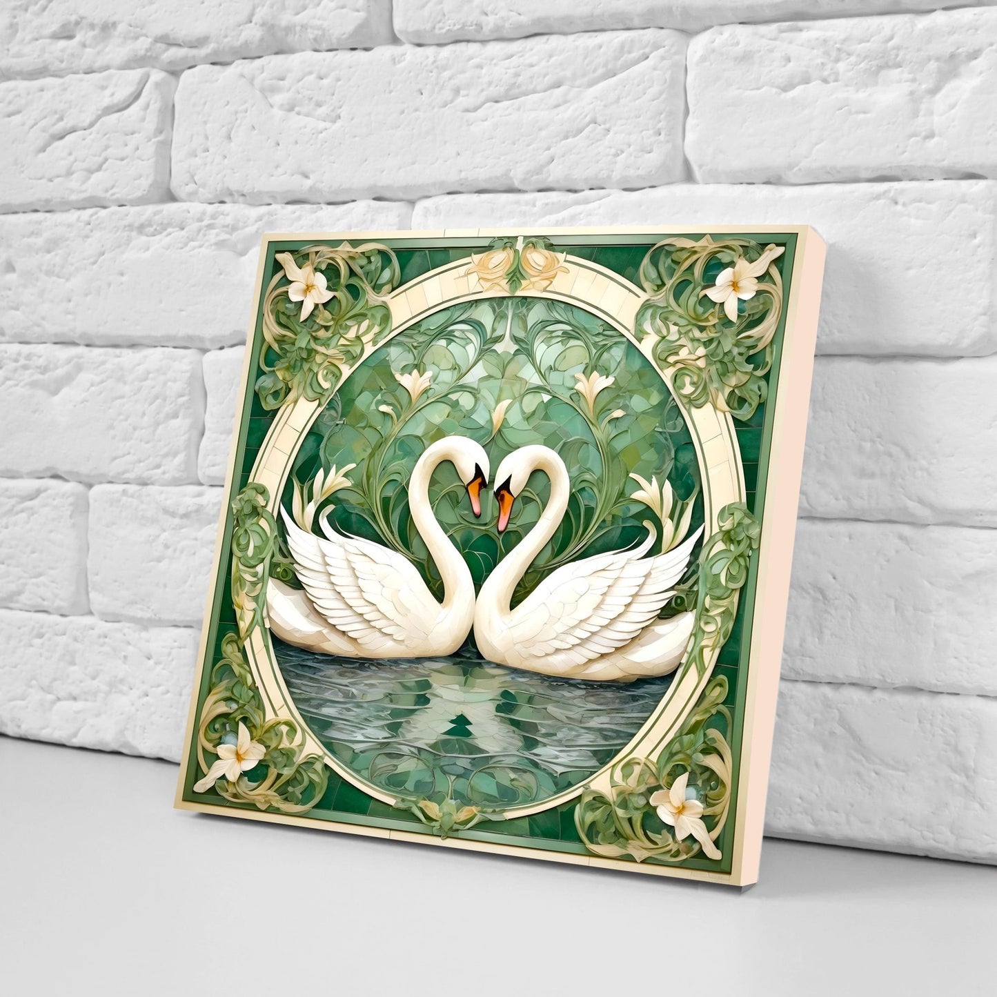 Art Nouveau Swan Ceramic tiles - Set of 2 Art Nouveau Bird Wall Decor Tiles, Bird Tiles, Swan Art - Kitchen Backsplash Tiles, Bathroom Tiles