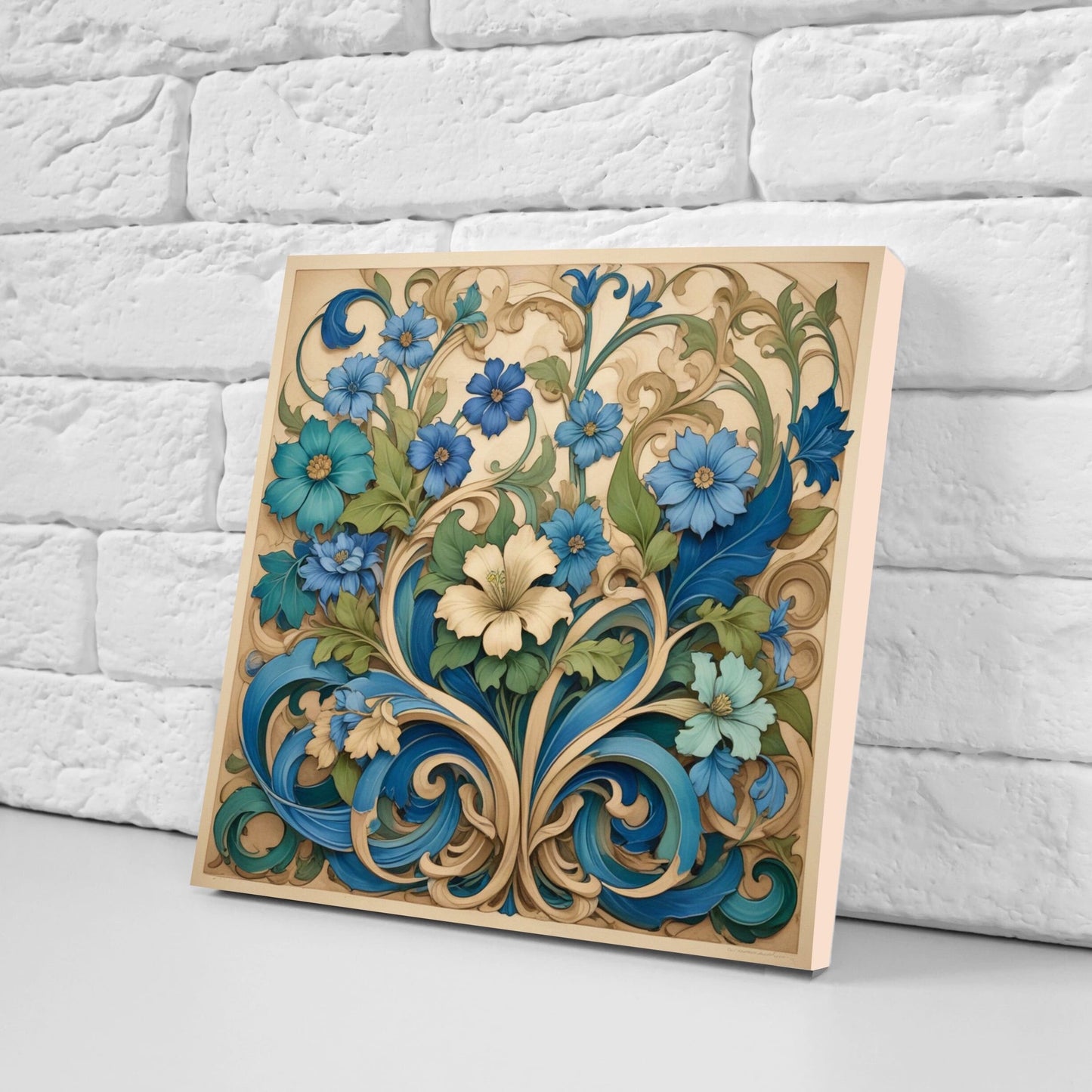Art Nouveau Flower Ceramic Tiles - Set of 2 Art Nouveau Wall Decor Tiles - Kitchen Backsplash Tiles, Table Decorative Tiles, Bathroom Tiles