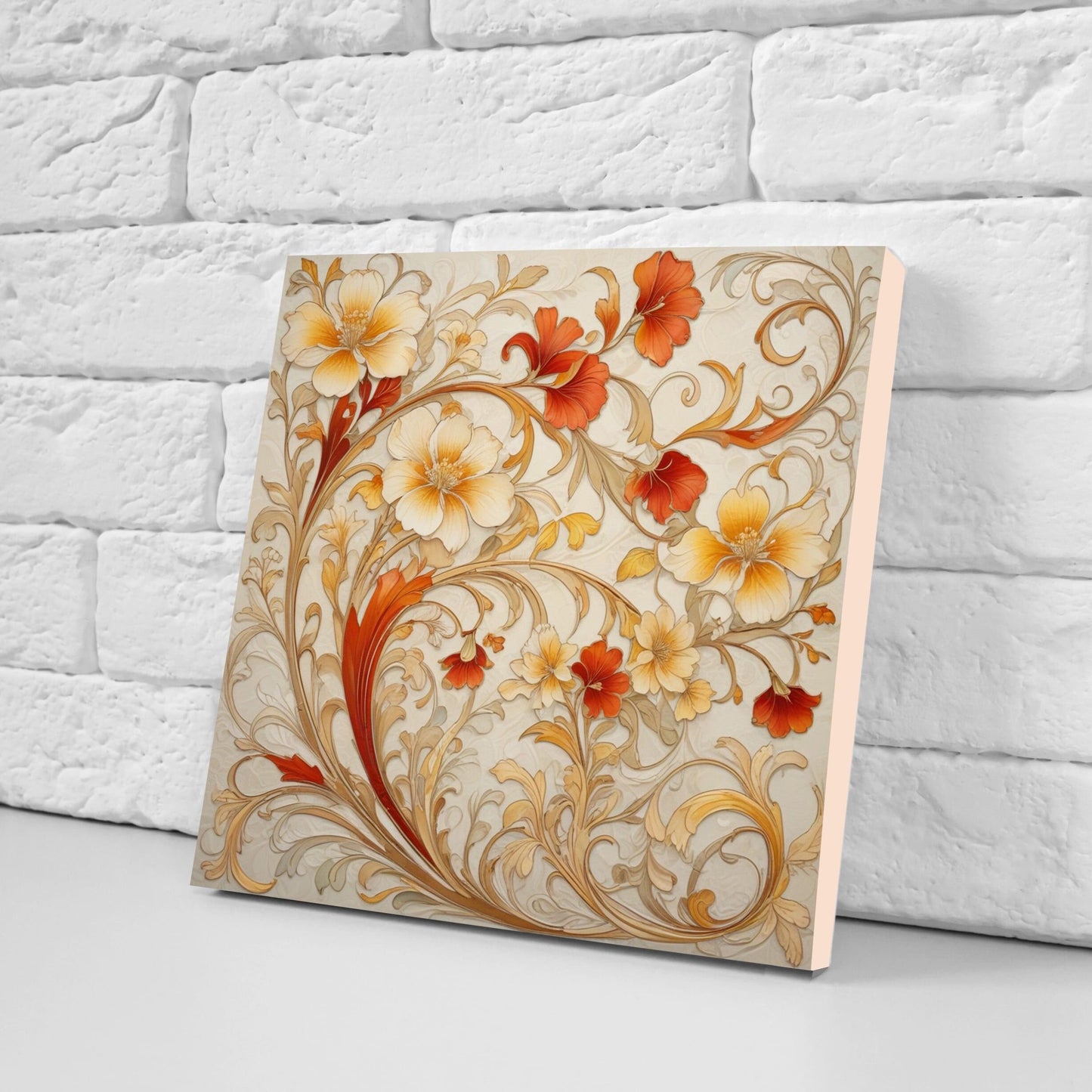 Art Nouveau Flower Ceramic Tiles - Set of 2 Art Nouveau Wall Decor Tiles - Kitchen Backsplash Tiles, Table Decorative Tiles, Bathroom Tiles
