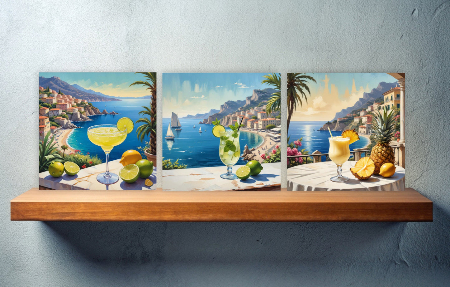 Italian Majolica Tiles - Set of 3 Italian Wall Decor Tiles - Kitchen Backsplash Tiles, Table Decorative Tiles, Bathroom Tiles, Coaster