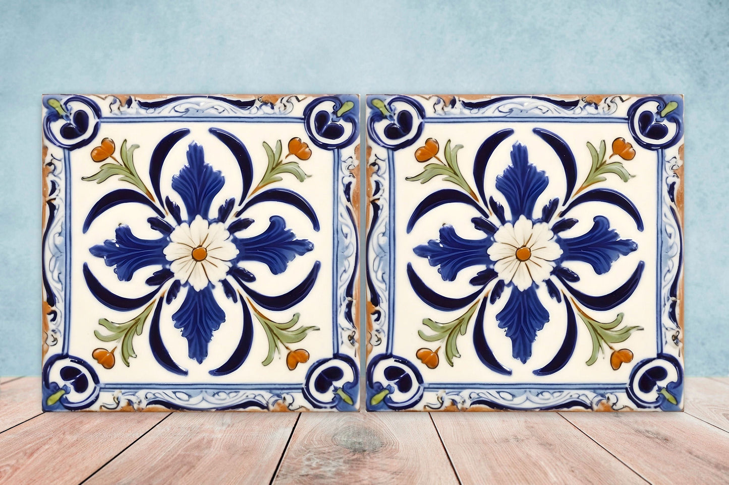 Spanish Ceramic Tiles - Set of 2 Spanish Wall Decor Tiles - Kitchen Backsplash Tiles, Table Decorative Tiles, Bathroom Tiles, Coaster