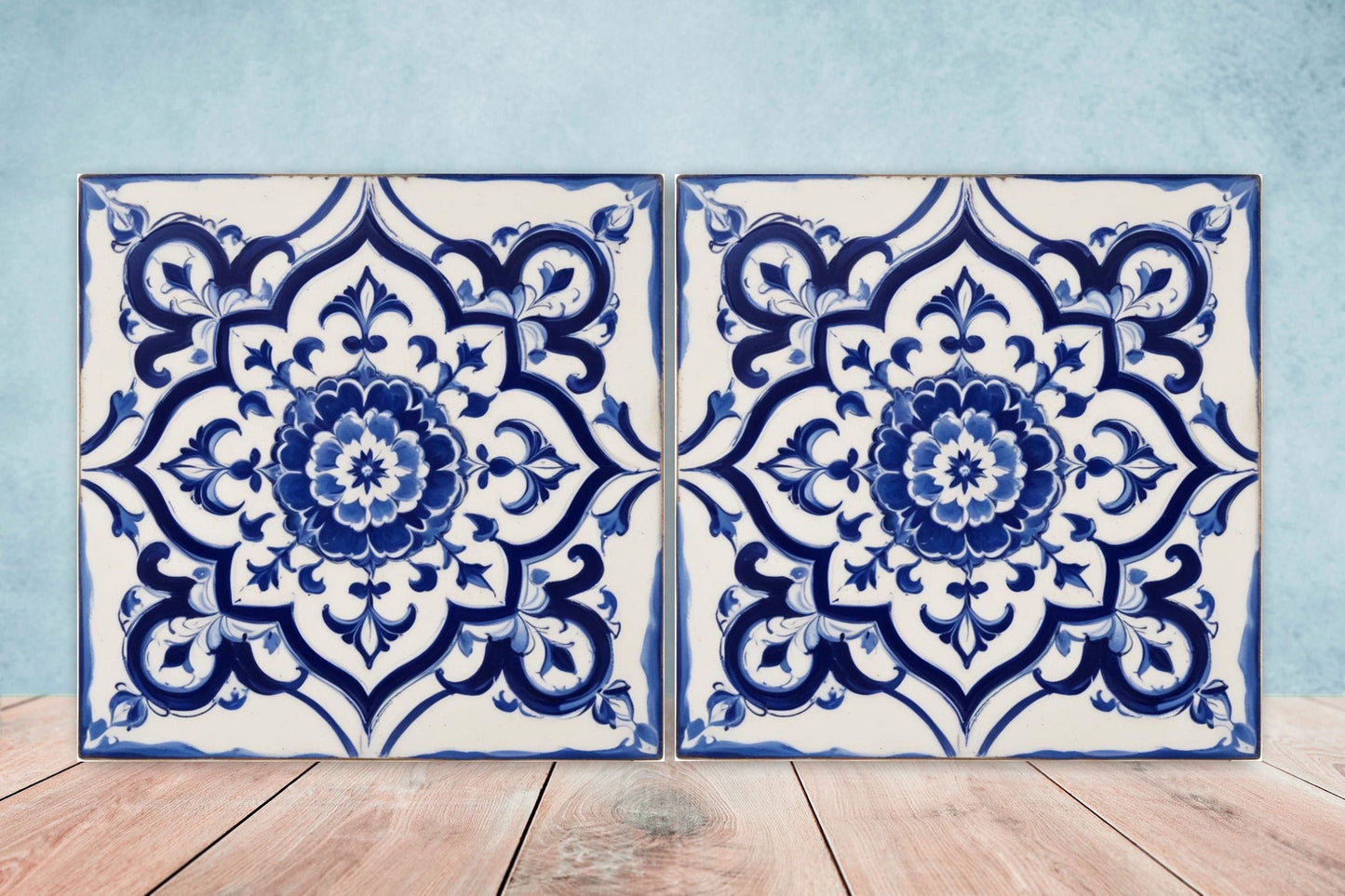 Spanish Ceramic Tiles - Set of 2 Spanish Wall Decor Tiles - Kitchen Backsplash Tiles, Table Decorative Tiles, Bathroom Tiles, Coaster