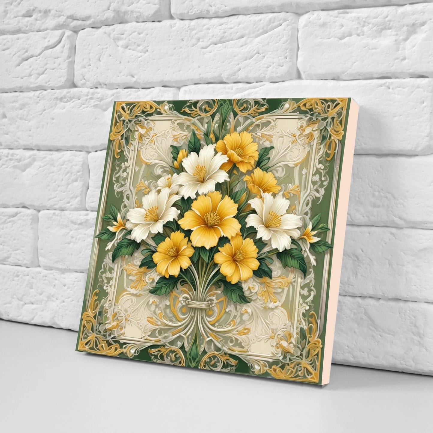 Art Nouveau Flower Ceramic Tiles - Set of 2 Art Nouveau Wall Decor Tiles - Kitchen Backsplash Tiles, Table Decorative Tiles, Bathroom Tiles