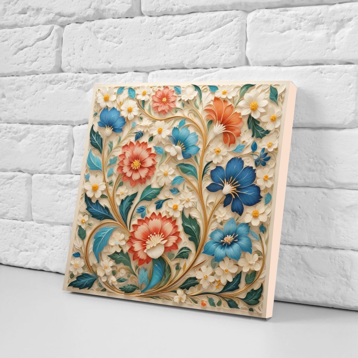 Art Nouveau Flower Ceramic Tiles - Set of 2 Art Nouveau Wall Decor Tiles - Kitchen Backsplash Tiles, Table Decorative Tiles, Bathroom Tiles