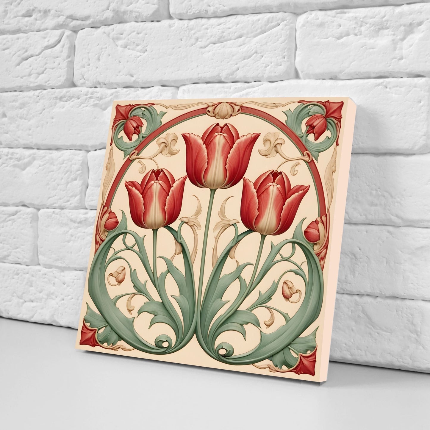 Art Nouveau Flower Ceramic Tiles - Set of 2 Art Nouveau Wall Decor Tiles - Kitchen Backsplash Tiles, Table Decorative Tiles, Bathroom Tiles