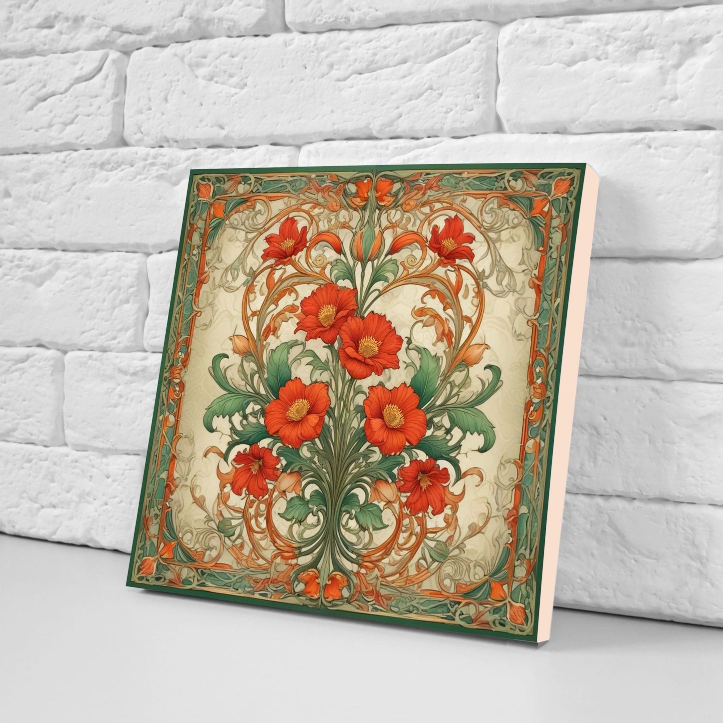Art Nouveau Flower Ceramic Tiles - Set of 2 Art Nouveau Wall Decor Tiles - Kitchen Backsplash Tiles, Table Decorative Tiles, Bathroom Tiles