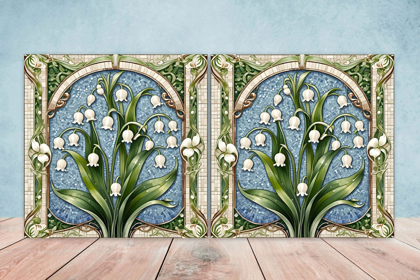 Art Nouveau Flower Ceramic Tiles - Set of 2 Art Nouveau Wall Decor Tiles - Kitchen Backsplash Tiles, Table Decorative Tiles, Bathroom Tiles