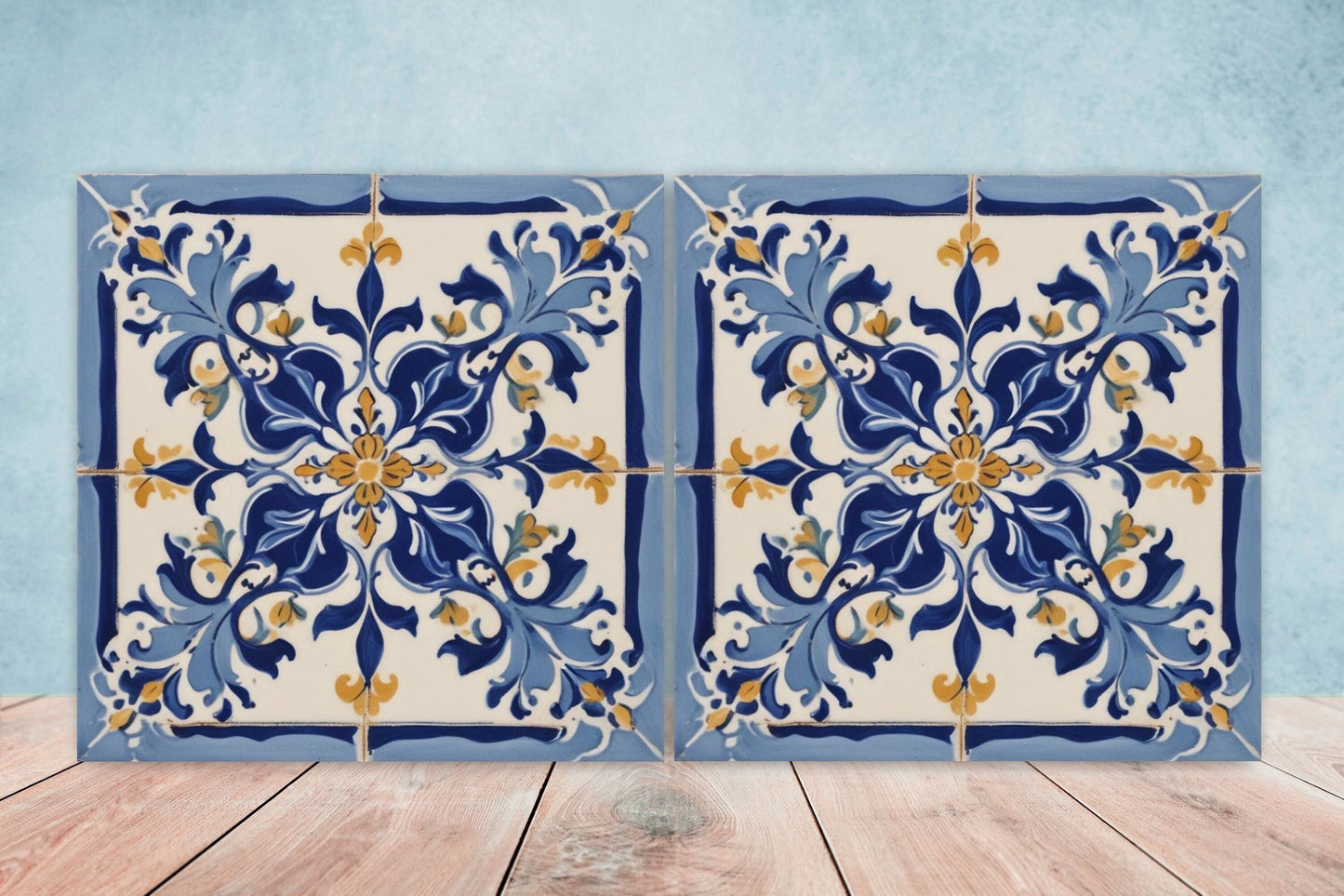Spanish Ceramic Tiles - Set of 2 Spanish Wall Decor Tiles - Kitchen Backsplash Tiles, Table Decorative Tiles, Bathroom Tiles, Coaster