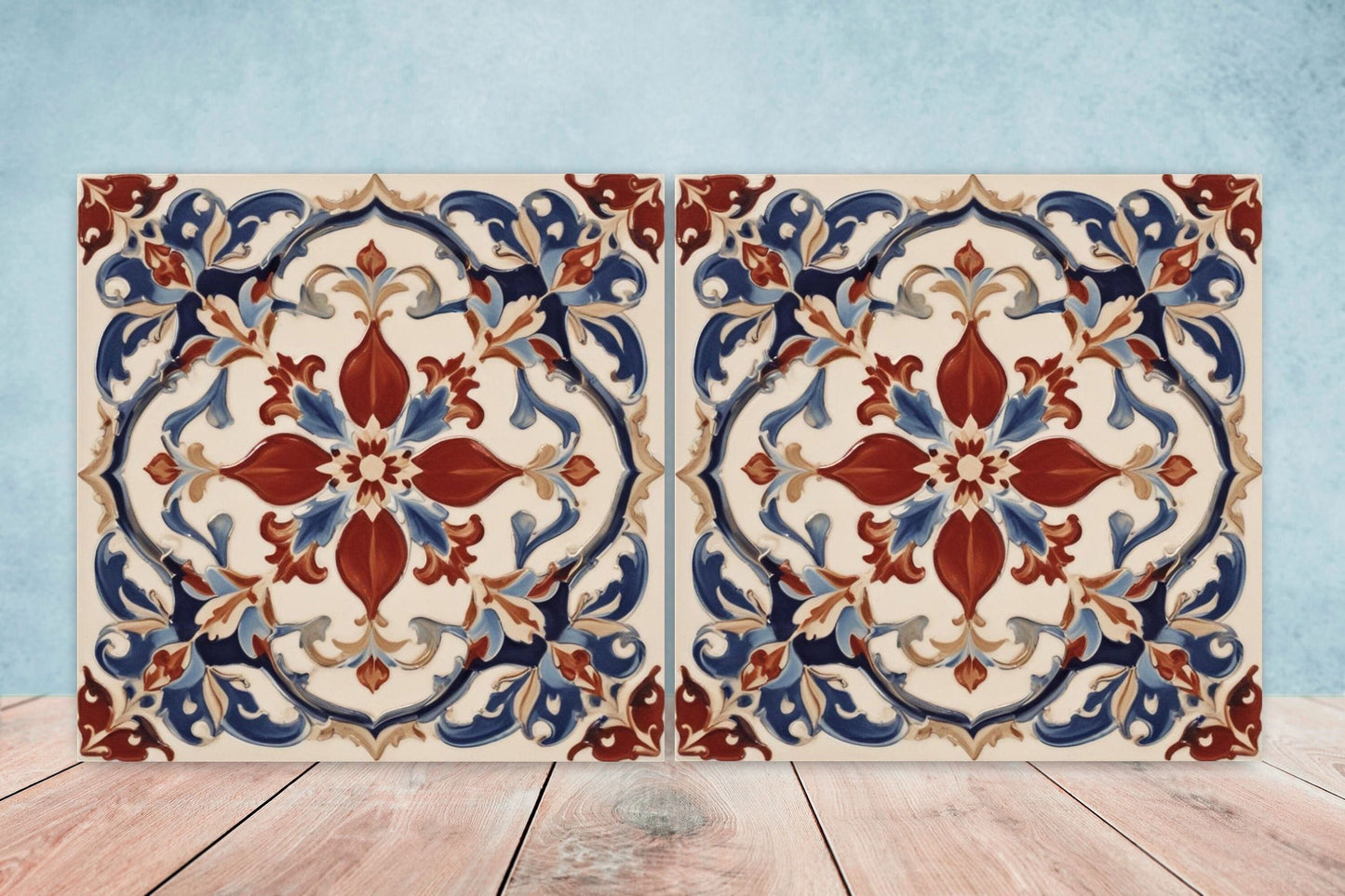 Spanish Ceramic Tiles - Set of 2 Spanish Wall Decor Tiles - Kitchen Backsplash Tiles, Table Decorative Tiles, Bathroom Tiles, Coaster