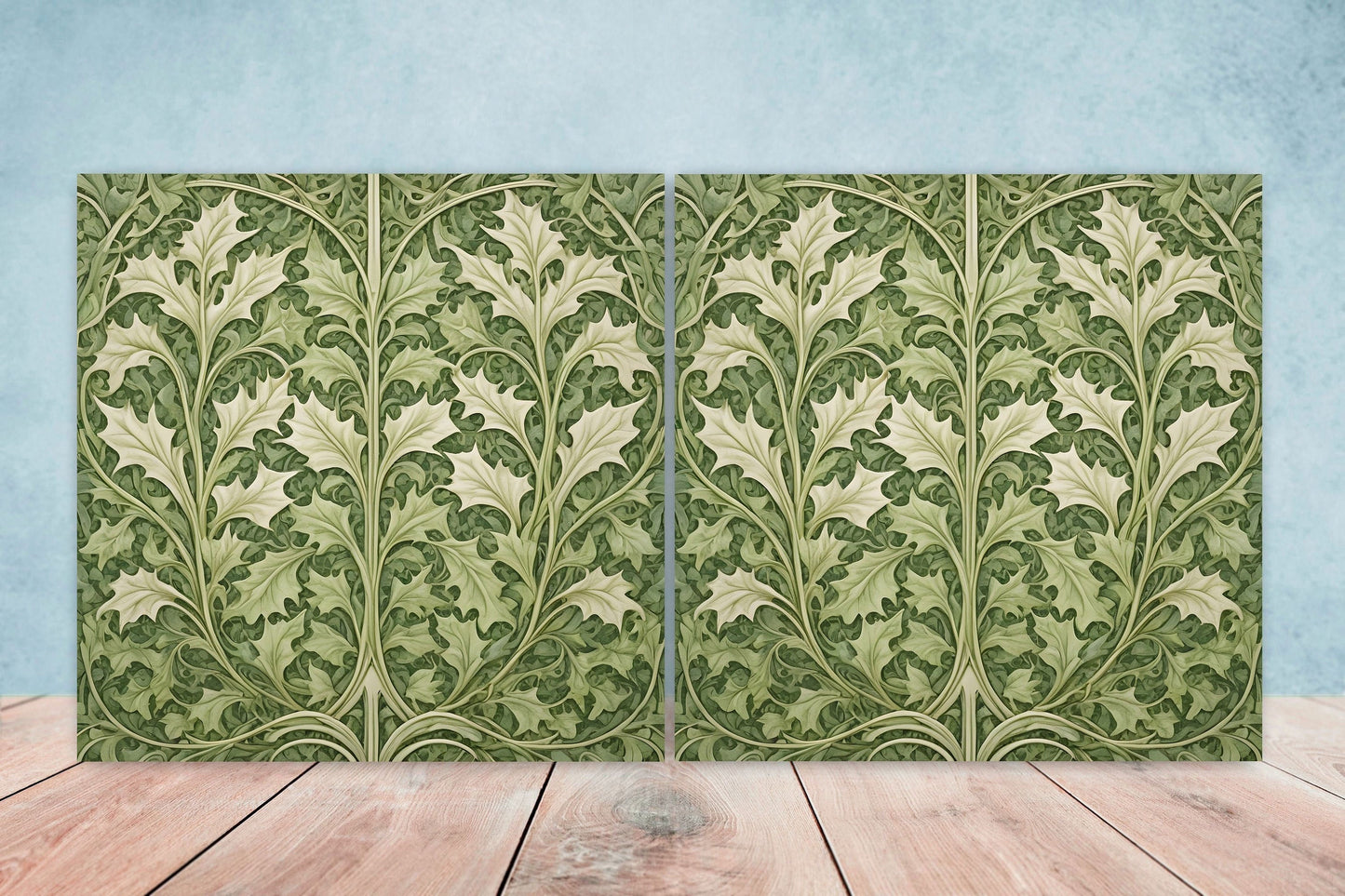 Art Nouveau Leaf Ceramic Tiles - Set of 2 Art Nouveau Wall Decor Tiles - Kitchen Backsplash Tiles, Table Decorative Tiles, Bathroom Tiles