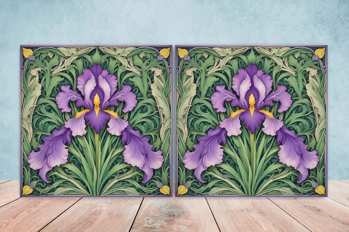 Art Nouveau Flower Ceramic Tiles - Set of 2 Art Nouveau Wall Decor Tiles - Kitchen Backsplash Tiles, Table Decorative Tiles, Bathroom Tiles
