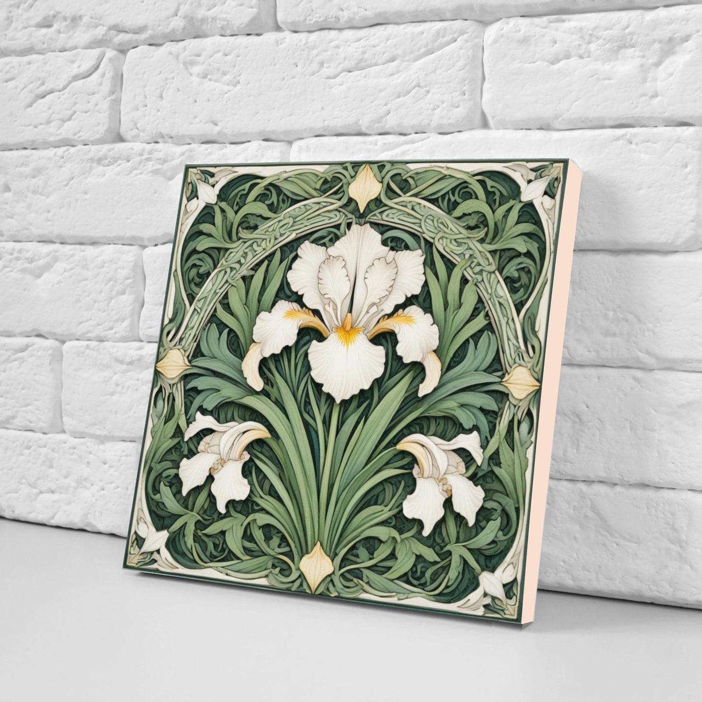 Art Nouveau Flower Ceramic Tiles - Set of 2 Art Nouveau Wall Decor Tiles - Kitchen Backsplash Tiles, Table Decorative Tiles, Bathroom Tiles