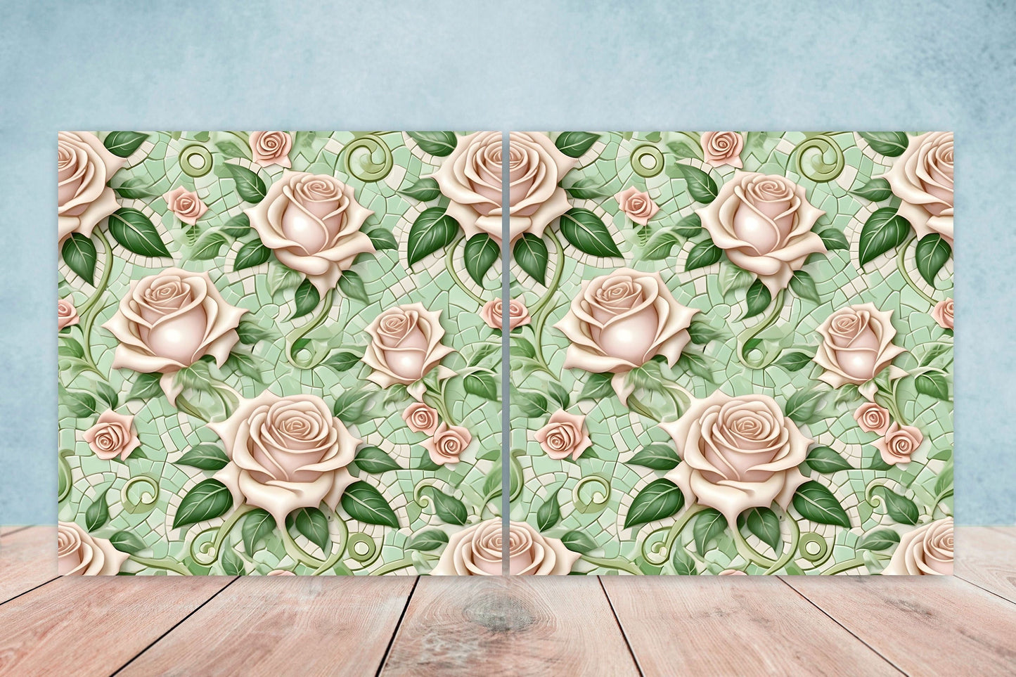 Art Nouveau Flower Ceramic tiles - Set of 2 Art Nouveau Wall Decor Tiles - Kitchen Backsplash Tiles, Table Decorative Tiles, Bathroom Tiles