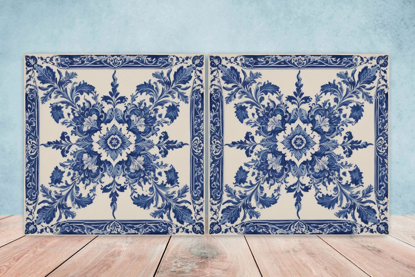 Spanish Ceramic Tiles - Set of 2 Spanish Wall Decor Tiles - Kitchen Backsplash Tiles, Table Decorative Tiles, Bathroom Tiles, Coaster