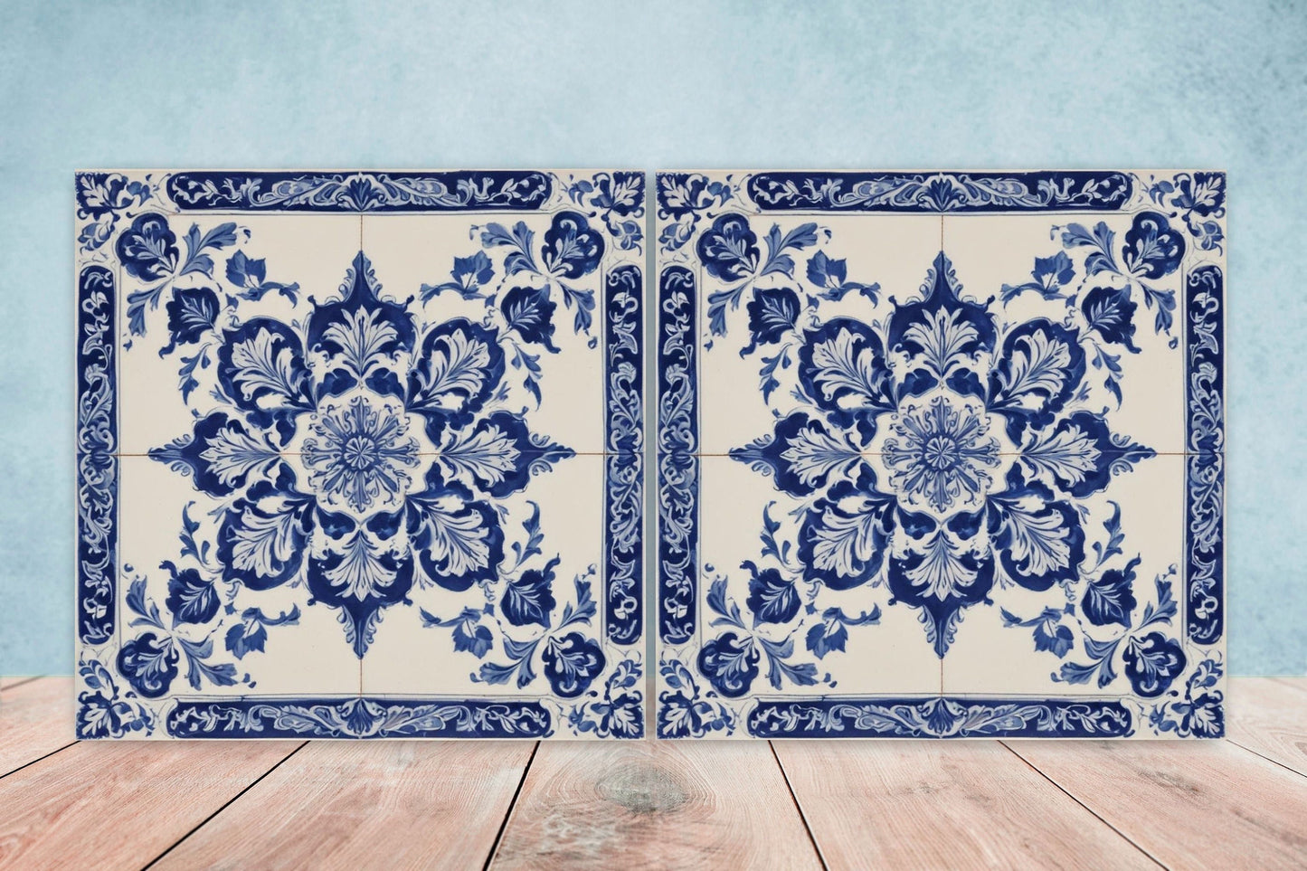 Spanish Ceramic Tiles - Set of 2 Spanish Wall Decor Tiles - Kitchen Backsplash Tiles, Table Decorative Tiles, Bathroom Tiles, Coaster