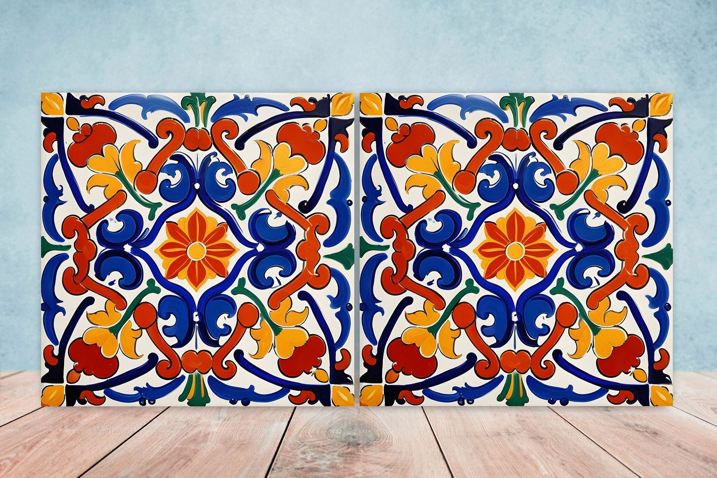 Spanish Ceramic Tiles - Set of 2 Spanish Wall Decor Tiles - Kitchen Backsplash Tiles, Table Decorative Tiles, Bathroom Tiles, Coaster