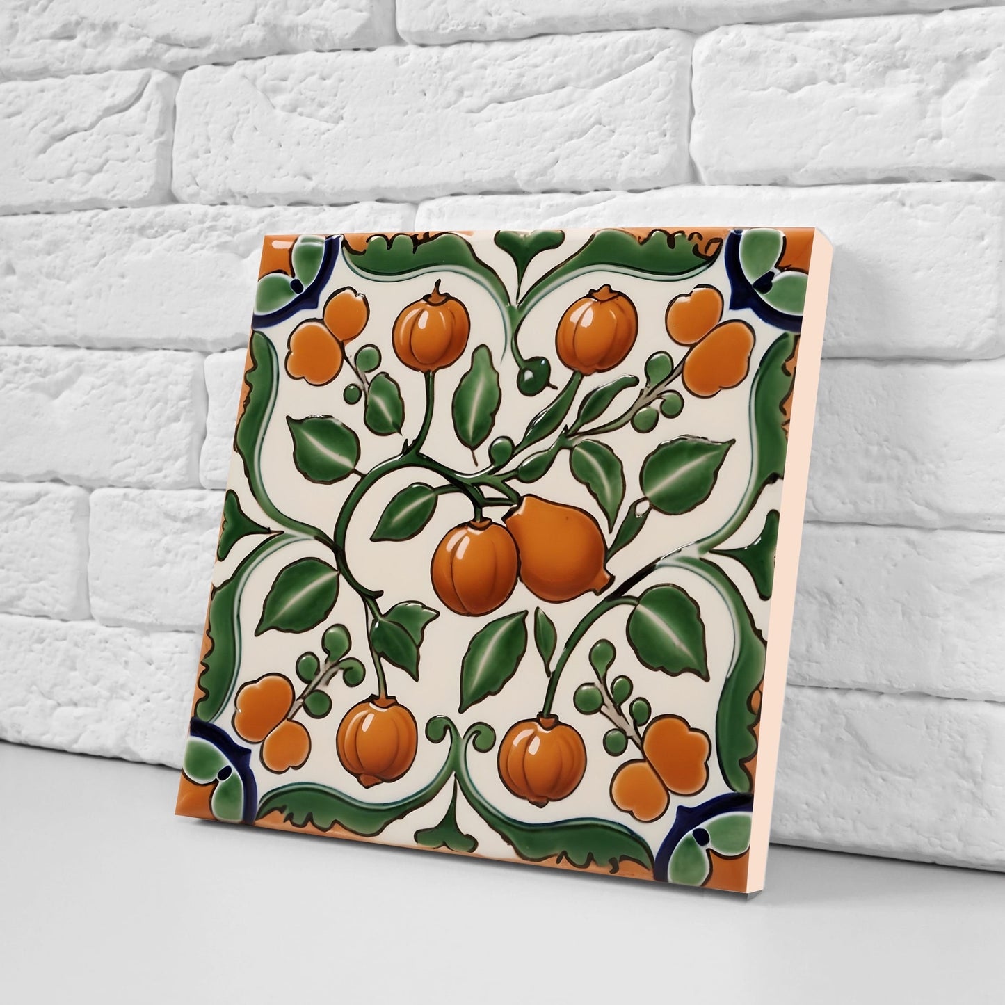 Spanish Ceramic Fruit Tiles - Set of 2 Spanish Wall Decor Tiles - Kitchen Backsplash Tiles, Table Decorative Tiles, Bathroom Tiles, Coaster