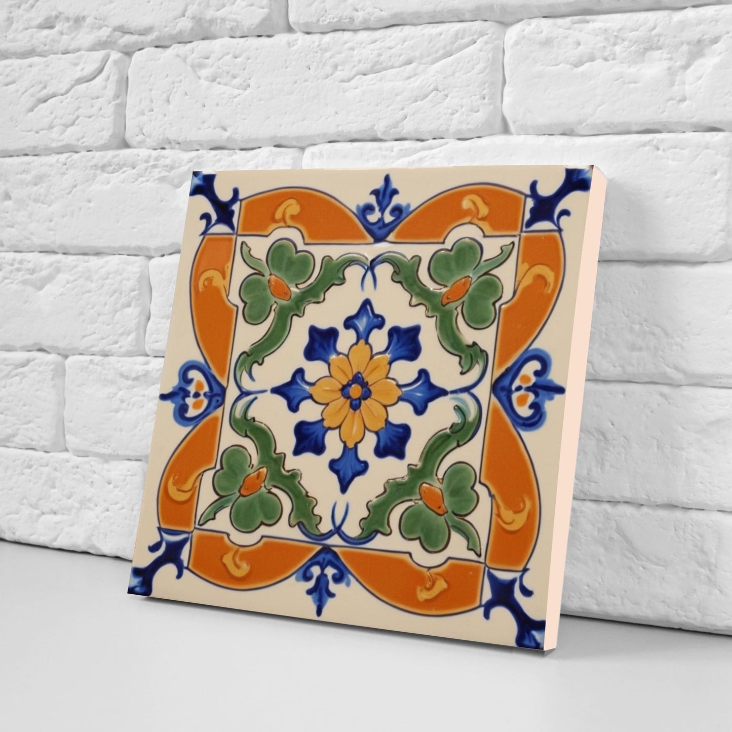 Spanish Ceramic Flower Tiles - Set of 2 Spanish Wall Decor Tiles - Kitchen Backsplash Tiles, Table Decorative Tiles, Bathroom Tiles, Coaster