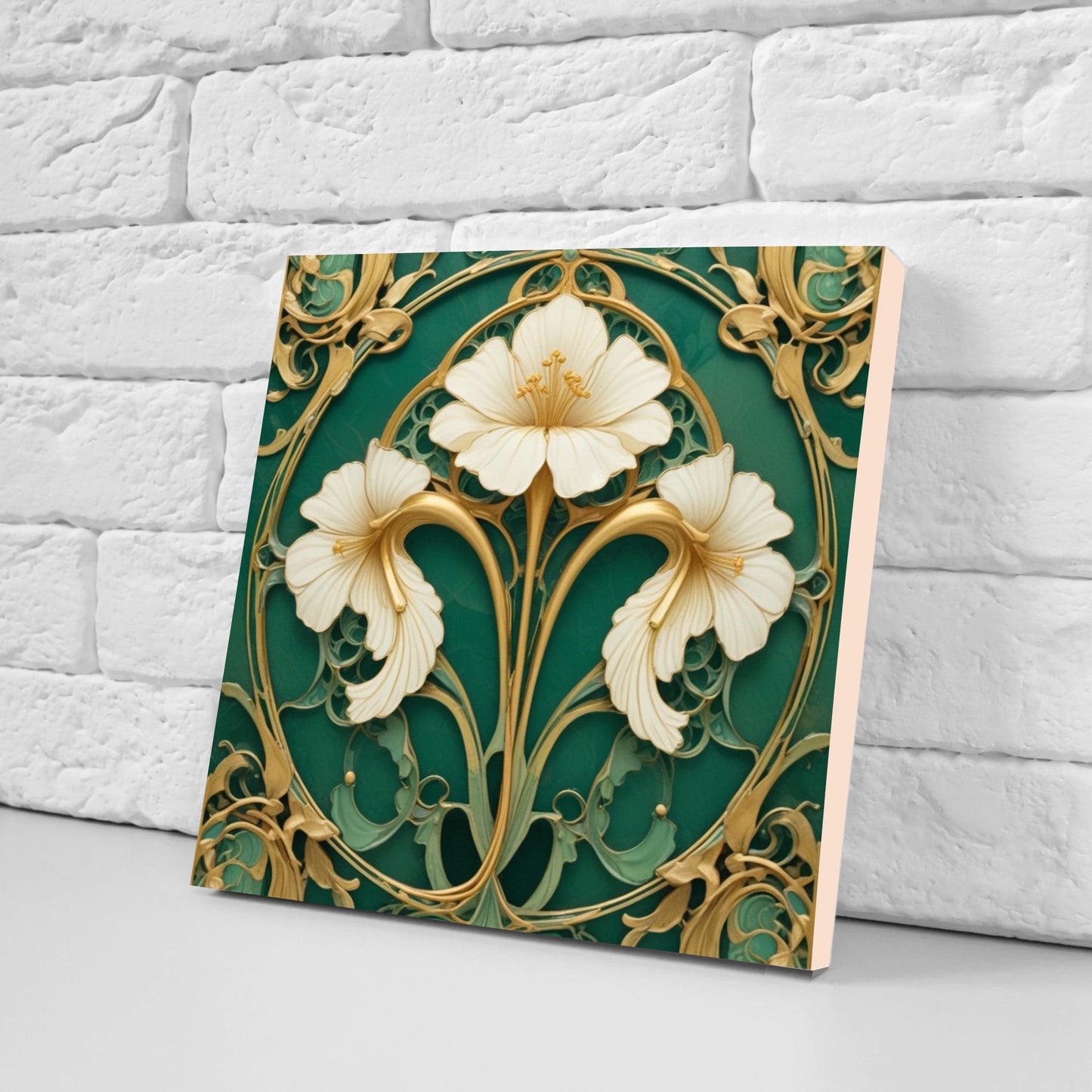 Art Nouveau Flower Ceramic Tiles - Set of 2 Art Nouveau Wall Decor Tiles - Kitchen Backsplash Tiles, Table Decorative Tiles, Bathroom Tiles
