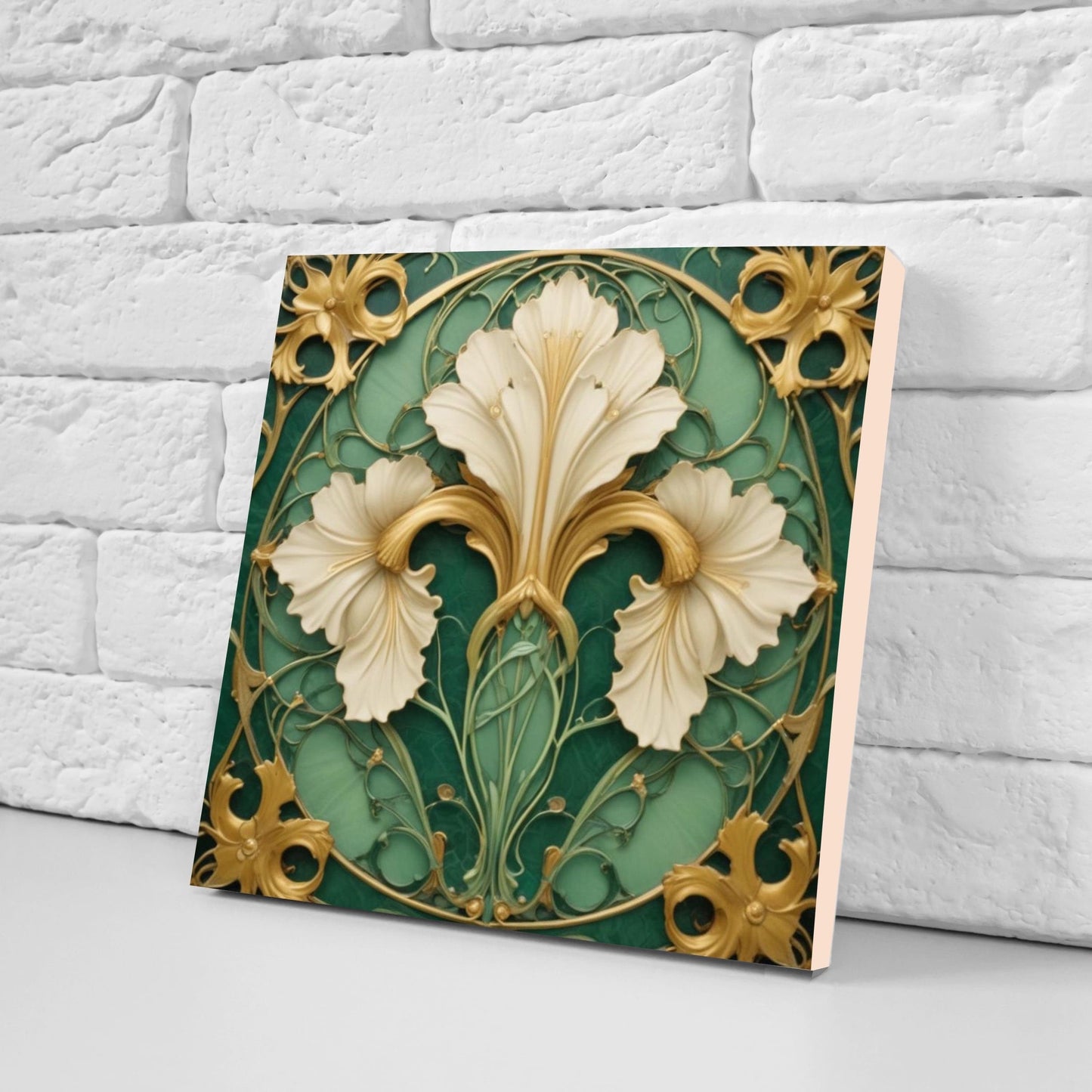 Art Nouveau Flower Ceramic Tiles - Set of 2 Art Nouveau Wall Decor Tiles - Kitchen Backsplash Tiles, Table Decorative Tiles, Bathroom Tiles