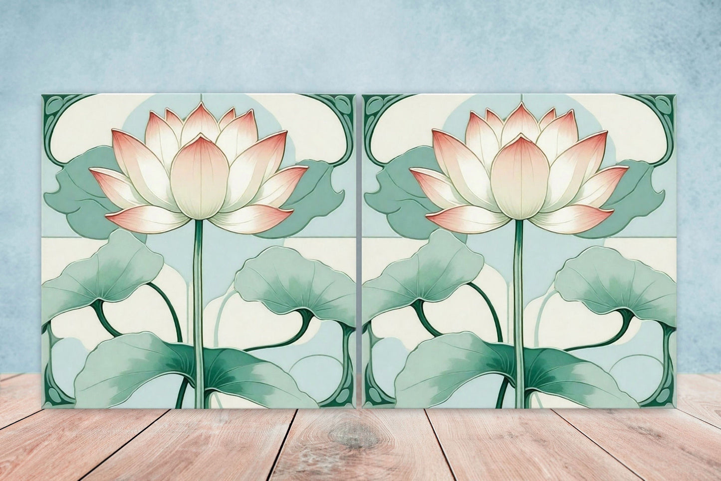 Art Nouveau Flower Ceramic Tiles - Set of 2 Art Nouveau Wall Decor Tiles - Kitchen Backsplash Tiles, Table Decorative Tiles, Bathroom Tiles