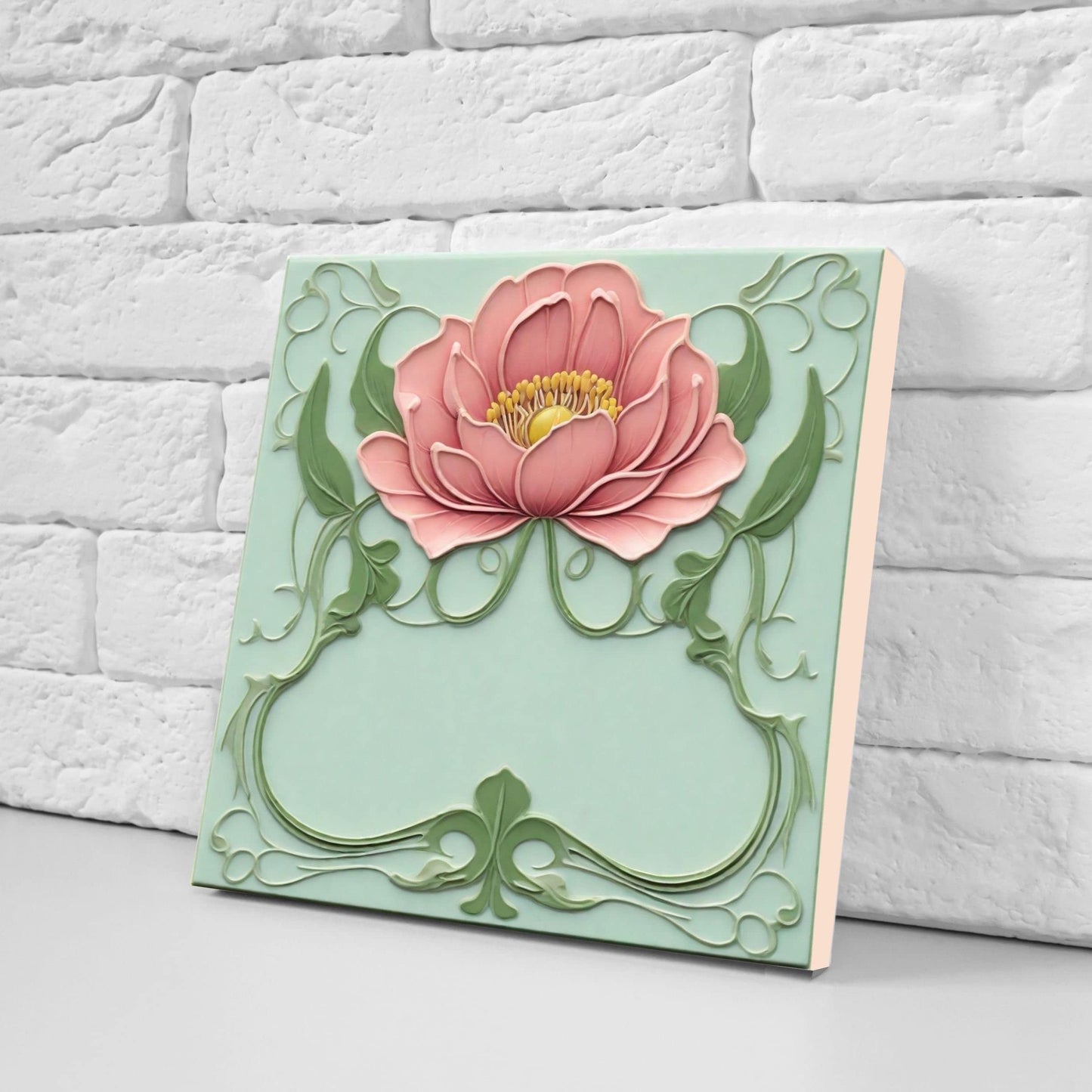 Art Nouveau Flower Ceramic Tiles - Set of 2 Art Nouveau Wall Decor Tiles - Kitchen Backsplash Tiles, Table Decorative Tiles, Bathroom Tiles