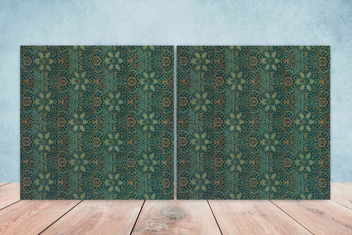 Art Nouveau Flower Ceramic Tiles - Set of 2 Ispahan Wall Decor Tiles - Kitchen Backsplash Tiles, Table Decorative Tiles, Bathroom Tiles