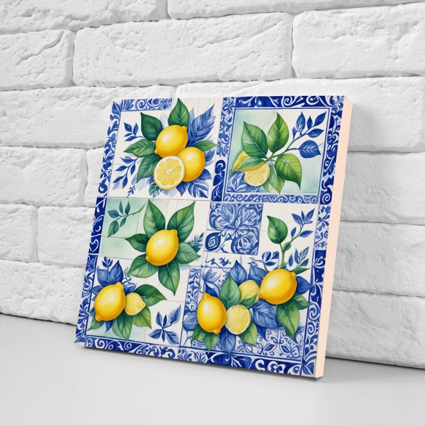 Italian Majolica Lemon Tiles - Set of 2 Italian Wall Decor Tiles - Kitchen Backsplash Tiles, Table Decorative Tiles, Bathroom Tiles, Coaster