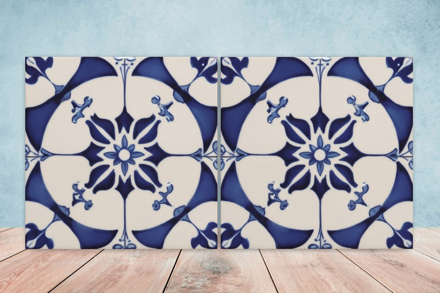 Spanish Ceramic Flower Tiles - Set of 2 Spanish Wall Decor Tiles - Kitchen Backsplash Tiles, Table Decorative Tiles, Bathroom Tiles, Coaster