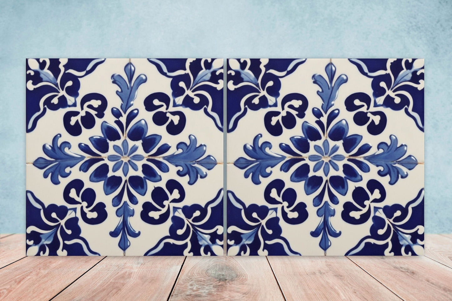 Spanish Ceramic Flower Tiles - Set of 2 Spanish Wall Decor Tiles - Kitchen Backsplash Tiles, Table Decorative Tiles, Bathroom Tiles, Coaster