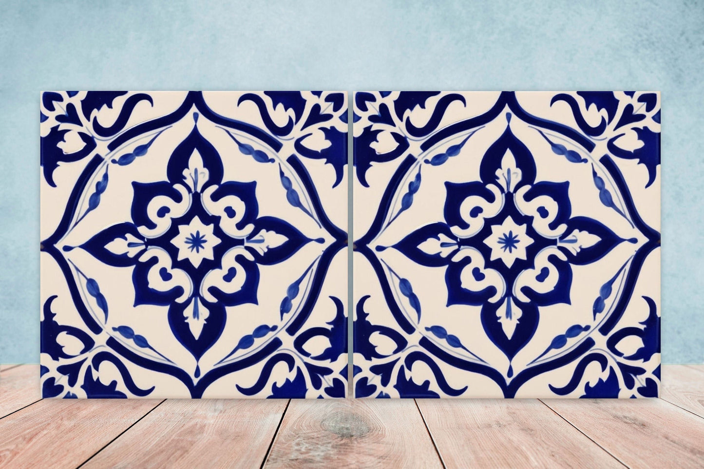 Spanish Ceramic Flower Tiles - Set of 2 Spanish Wall Decor Tiles - Kitchen Backsplash Tiles, Table Decorative Tiles, Bathroom Tiles, Coaster