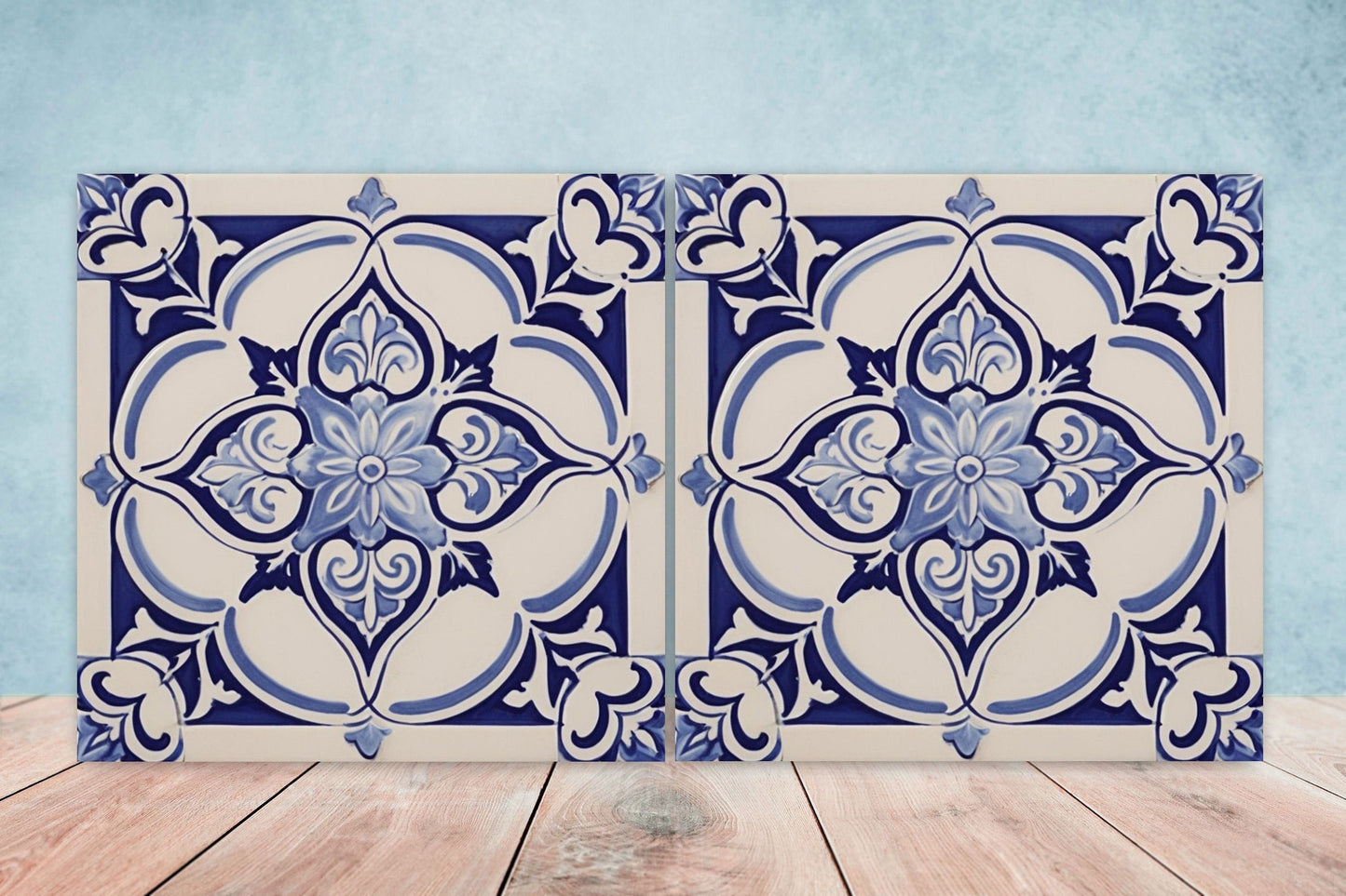 Spanish Ceramic Flower Tiles - Set of 2 Spanish Wall Decor Tiles - Kitchen Backsplash Tiles, Table Decorative Tiles, Bathroom Tiles, Coaster