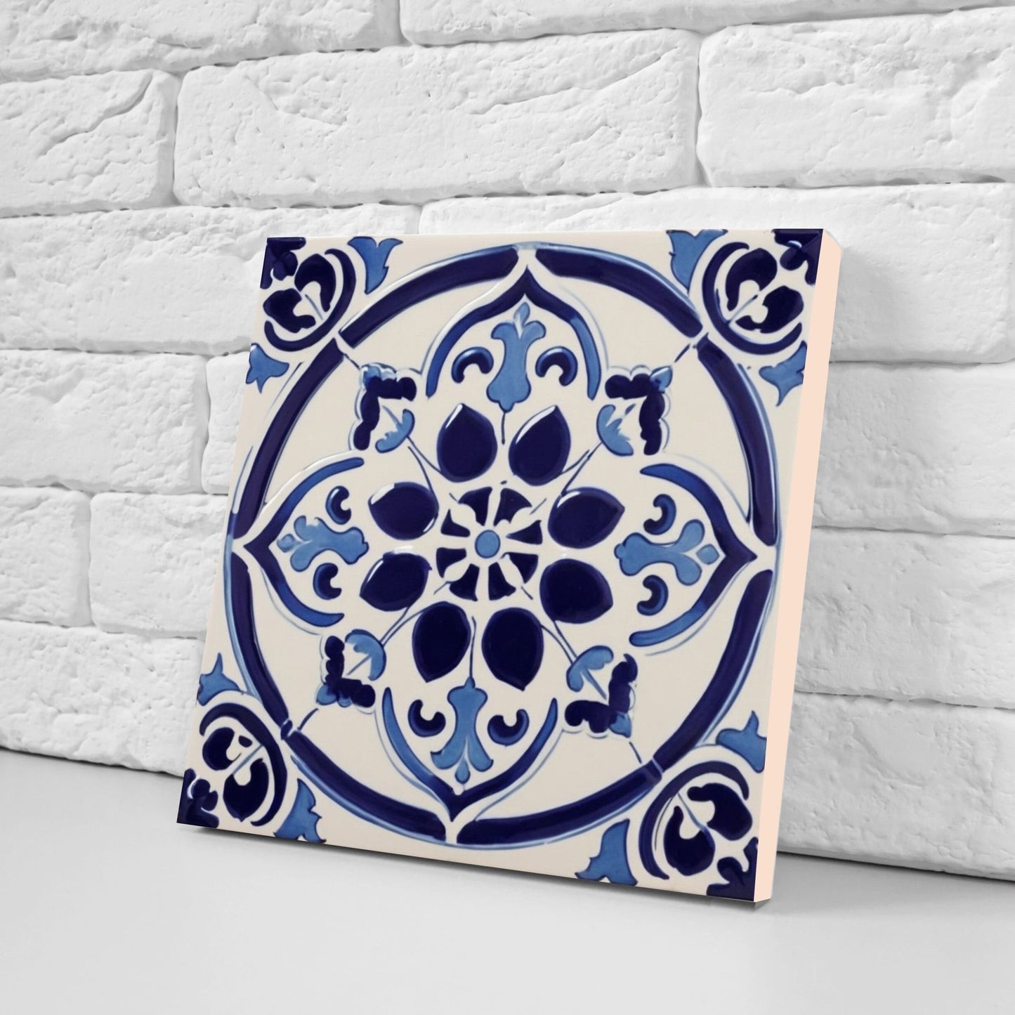 Spanish Ceramic Flower Tiles - Set of 2 Spanish Wall Decor Tiles - Kitchen Backsplash Tiles, Table Decorative Tiles, Bathroom Tiles, Coaster
