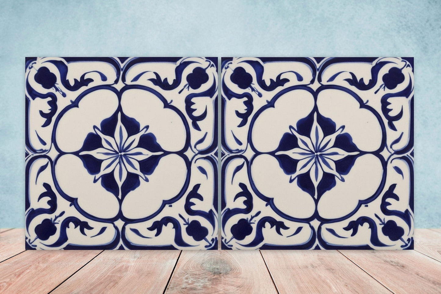 Spanish Ceramic Flower Tiles - Set of 2 Spanish Wall Decor Tiles - Kitchen Backsplash Tiles, Table Decorative Tiles, Bathroom Tiles, Coaster