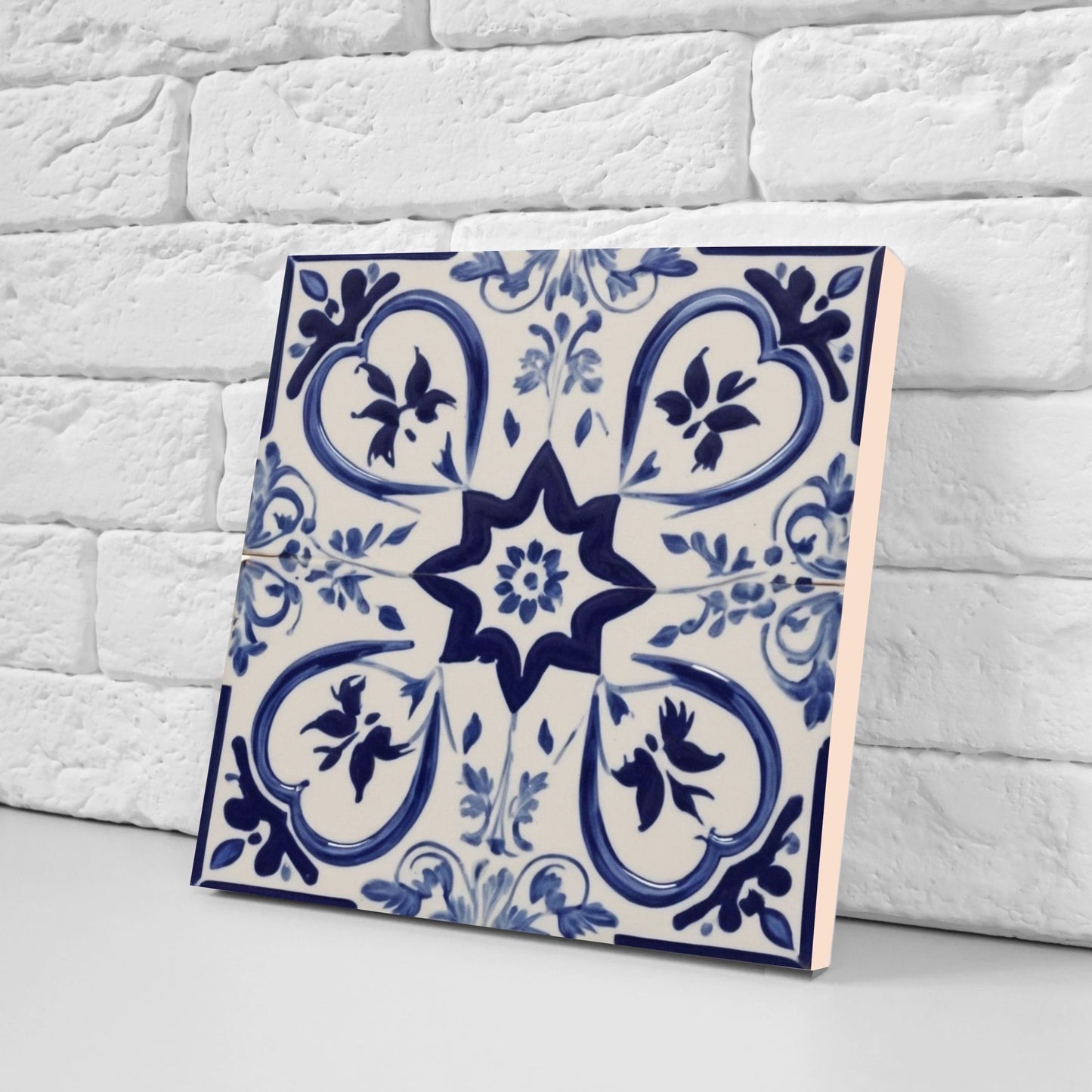 Spanish Ceramic Flower Tiles - Set of 2 Spanish Wall Decor Tiles - Kitchen Backsplash Tiles, Table Decorative Tiles, Bathroom Tiles, Coaster