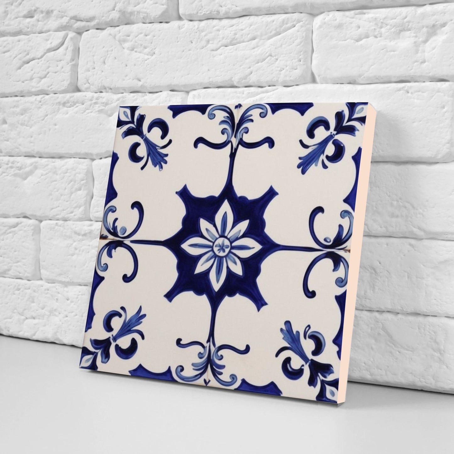 Spanish Ceramic Flower Tiles - Set of 2 Spanish Wall Decor Tiles - Kitchen Backsplash Tiles, Table Decorative Tiles, Bathroom Tiles, Coaster