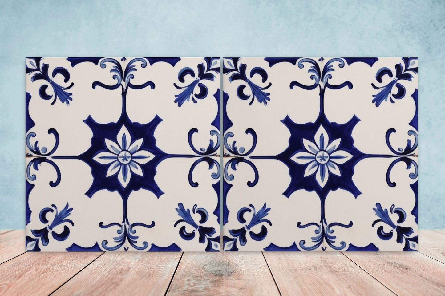 Spanish Ceramic Flower Tiles - Set of 2 Spanish Wall Decor Tiles - Kitchen Backsplash Tiles, Table Decorative Tiles, Bathroom Tiles, Coaster