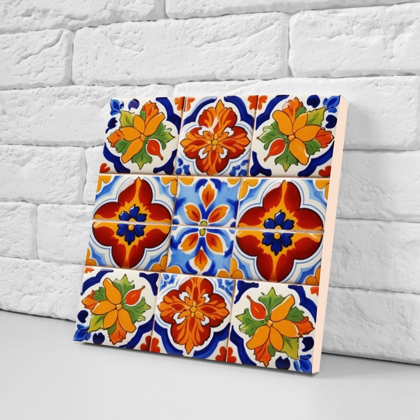 Spanish Ceramic Flower Tiles - Set of 2 Spanish Wall Decor Tiles - Kitchen Backsplash Tiles, Table Decorative Tiles, Bathroom Tiles, Coaster