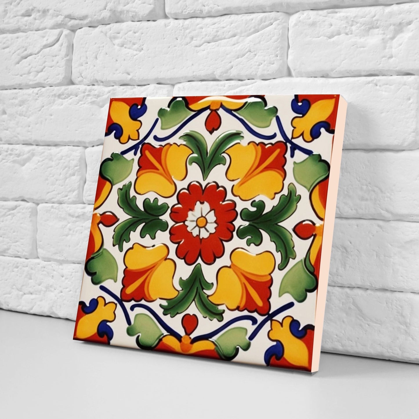 Spanish Ceramic Flower Tiles - Set of 2 Spanish Wall Decor Tiles - Kitchen Backsplash Tiles, Table Decorative Tiles, Bathroom Tiles, Coaster
