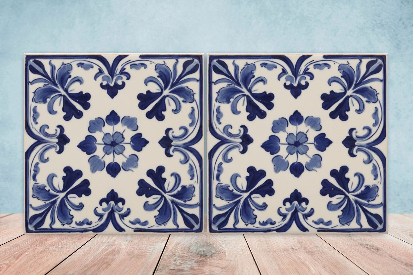 Spanish Ceramic Flower Tiles - Set of 2 Spanish Wall Decor Tiles - Kitchen Backsplash Tiles, Table Decorative Tiles, Bathroom Tiles, Coaster