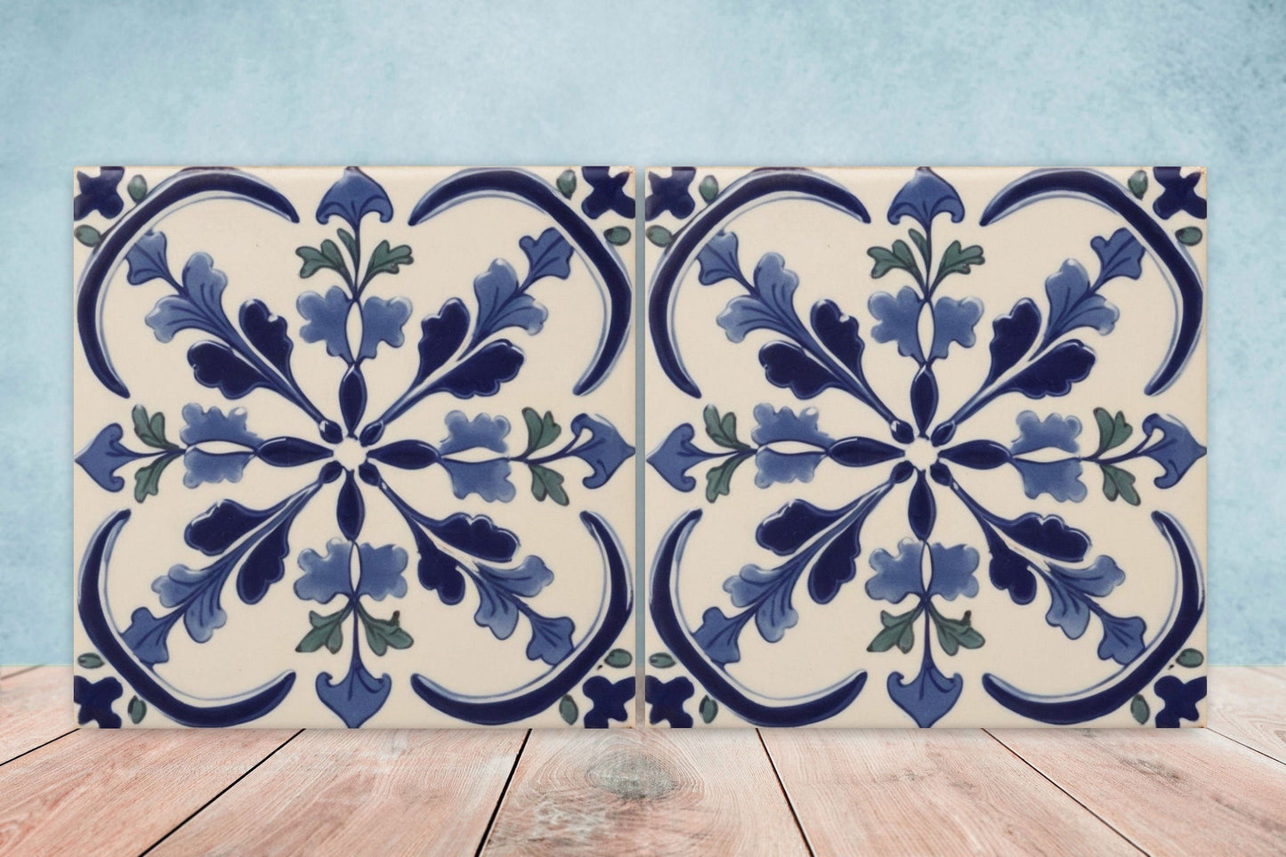 Spanish Ceramic Flower Tiles - Set of 2 Spanish Wall Decor Tiles - Kitchen Backsplash Tiles, Table Decorative Tiles, Bathroom Tiles, Coaster