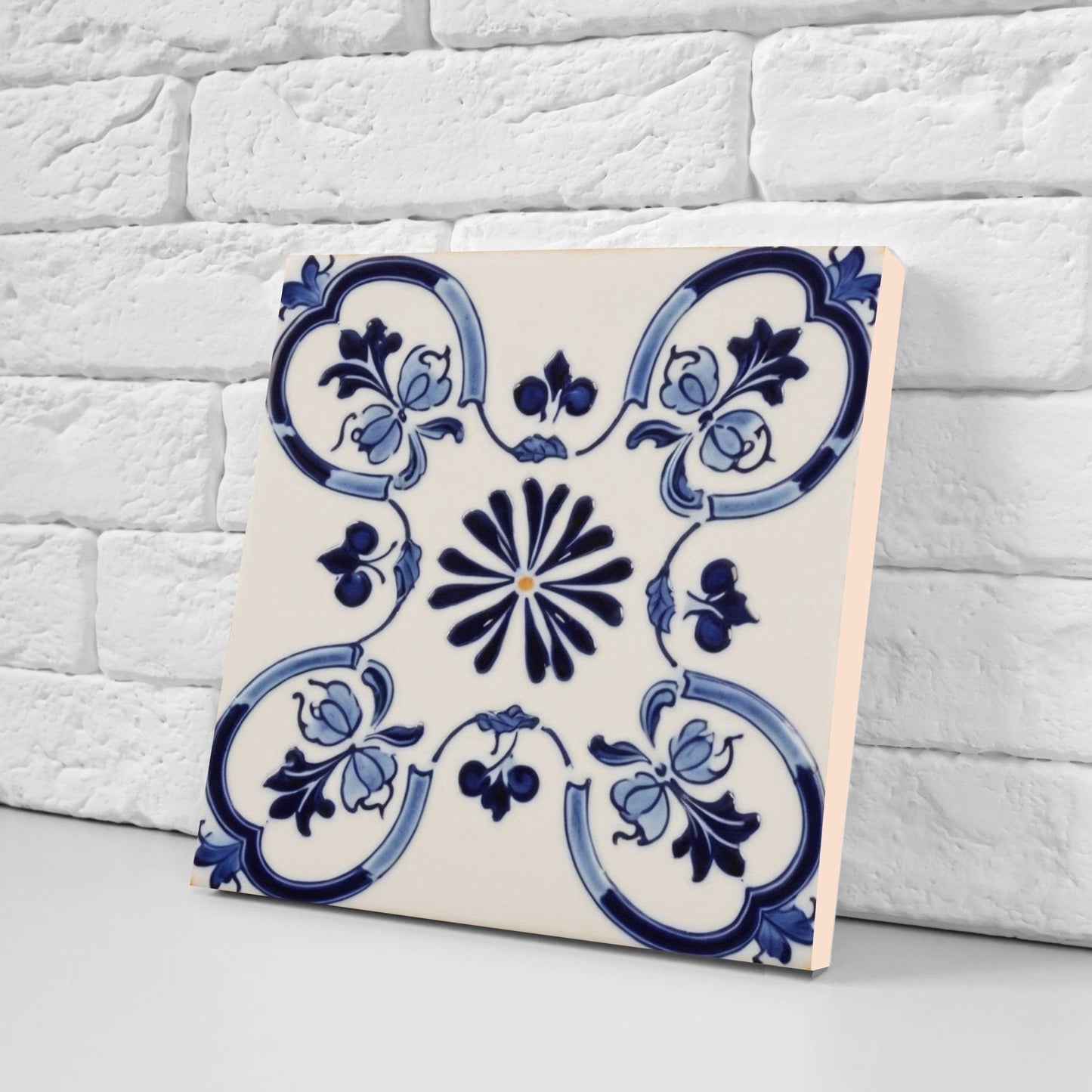 Spanish Ceramic Flower Tiles - Set of 2 Spanish Wall Decor Tiles - Kitchen Backsplash Tiles, Table Decorative Tiles, Bathroom Tiles, Coaster